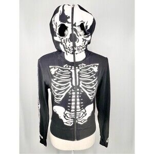 Y2K Living Dead Souls Skeleton Full Zip Up Hoodie Medium Child 10/12 Goth